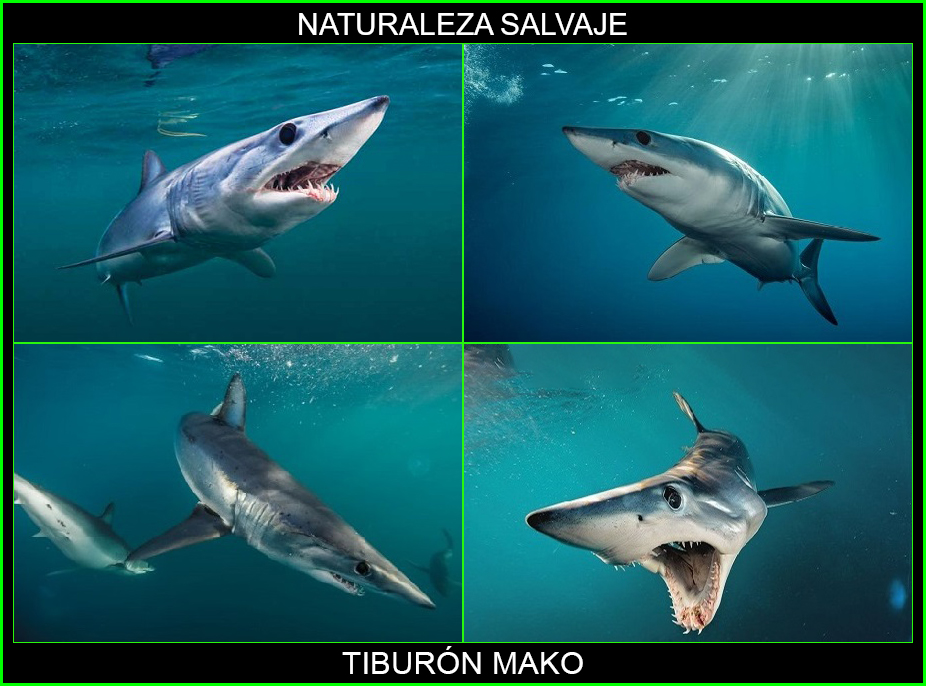 Tiburón mako, marrajo común de aleta corta, Isurus oxyrinchus, animales marinos, Tiburones 1